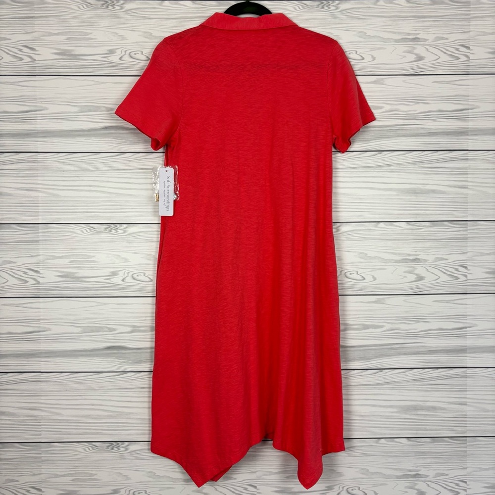 Soft Surroundings Danielle Button Dress Sunset Coral Beachy NWT Coastal Small - Picture 10 of 10